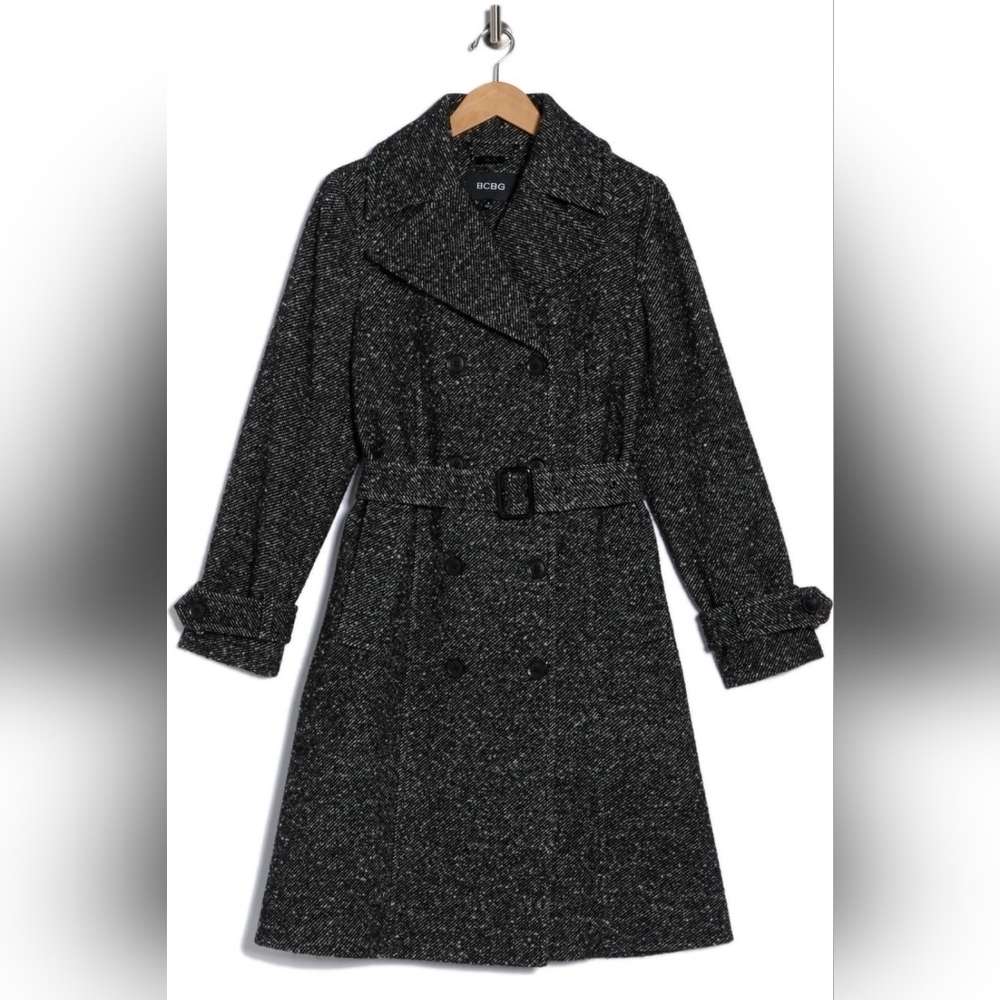 BCBG Charcoal Double-Breasted Trench Coat Size M